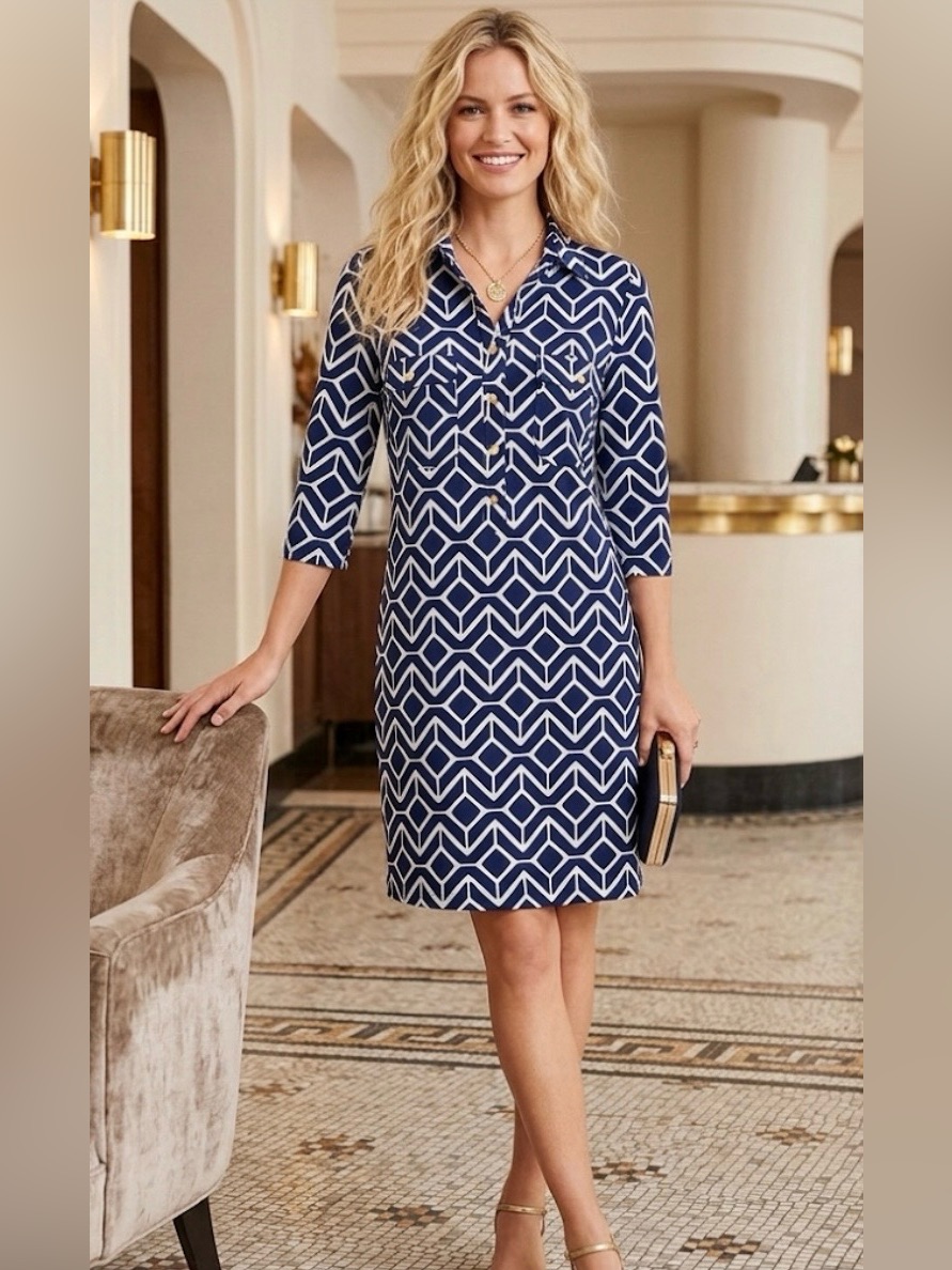 Jude Connally Susanna Dress Sail Geo Navy